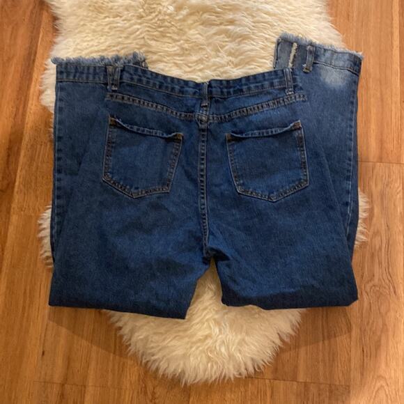 Funky Reworked Spliced Raw Hem Straight Leg High Rise Women’s Denim Jeans - Picture 5 of 12